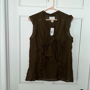 LOFT Chocolate Brown Ruffled Sleeveless Blouse